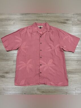 Tommy Bahama Shirt Mens Medium Pink Palm Jacquard Silk Hawaiian Button Front